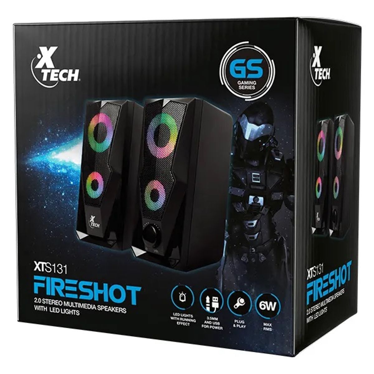 XTECH - Parlantes - Estéreo Multimedia 2.0 Gaming con Luces LED - XTECH FireShot - 6W - USB 5V