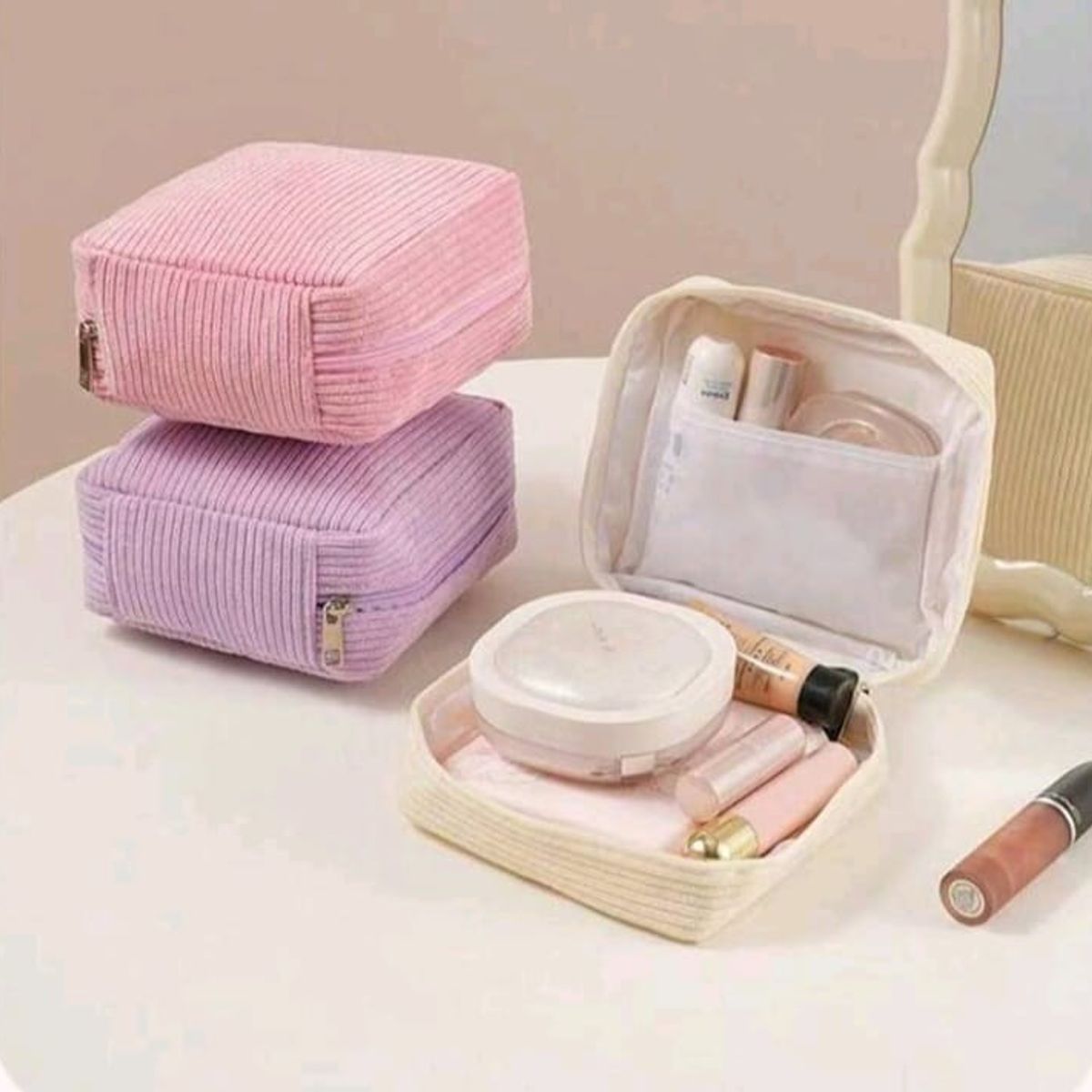 GENERICO - ORGANIZADOR DE TOALLAS HIGIÉNICAS TIPO CORDUROY- COLOR ROSA