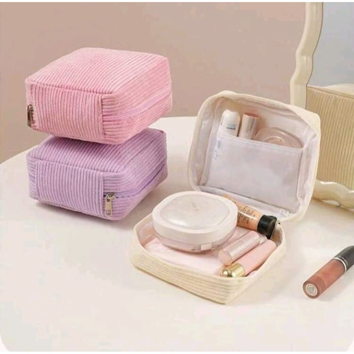 GENERICO - ORGANIZADOR DE TOALLAS HIGIÉNICAS TIPO CORDUROY- COLOR ROSA