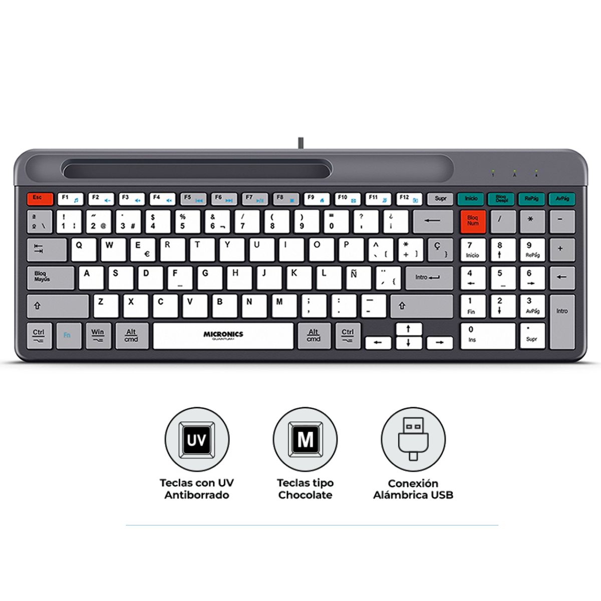 MICRONICS - Teclado Multimedia Oficina Alambrico Micronics Quantum MIC K600