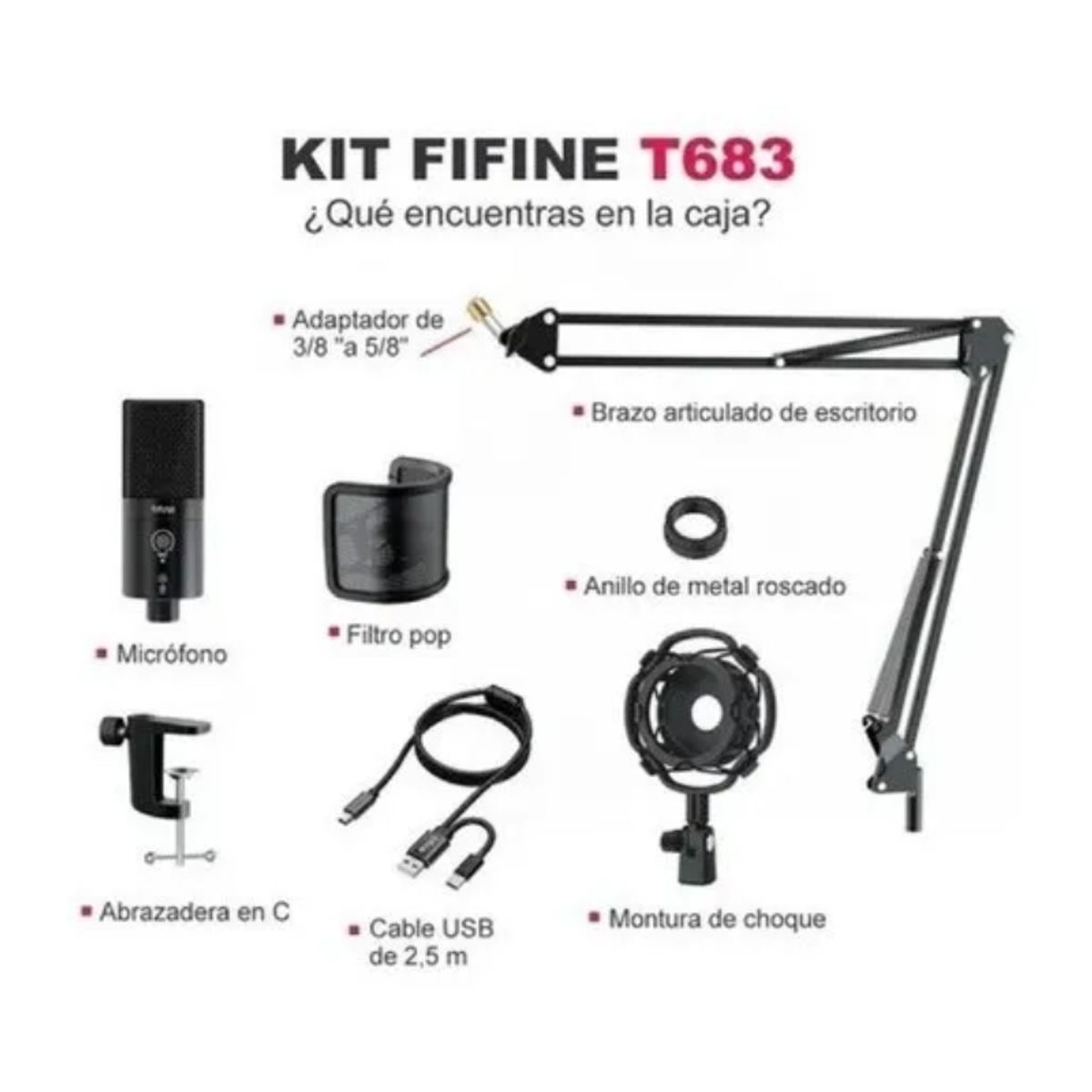 FIFINE - Micrófono Kit Fifine T683 Condensador Usb Streaming