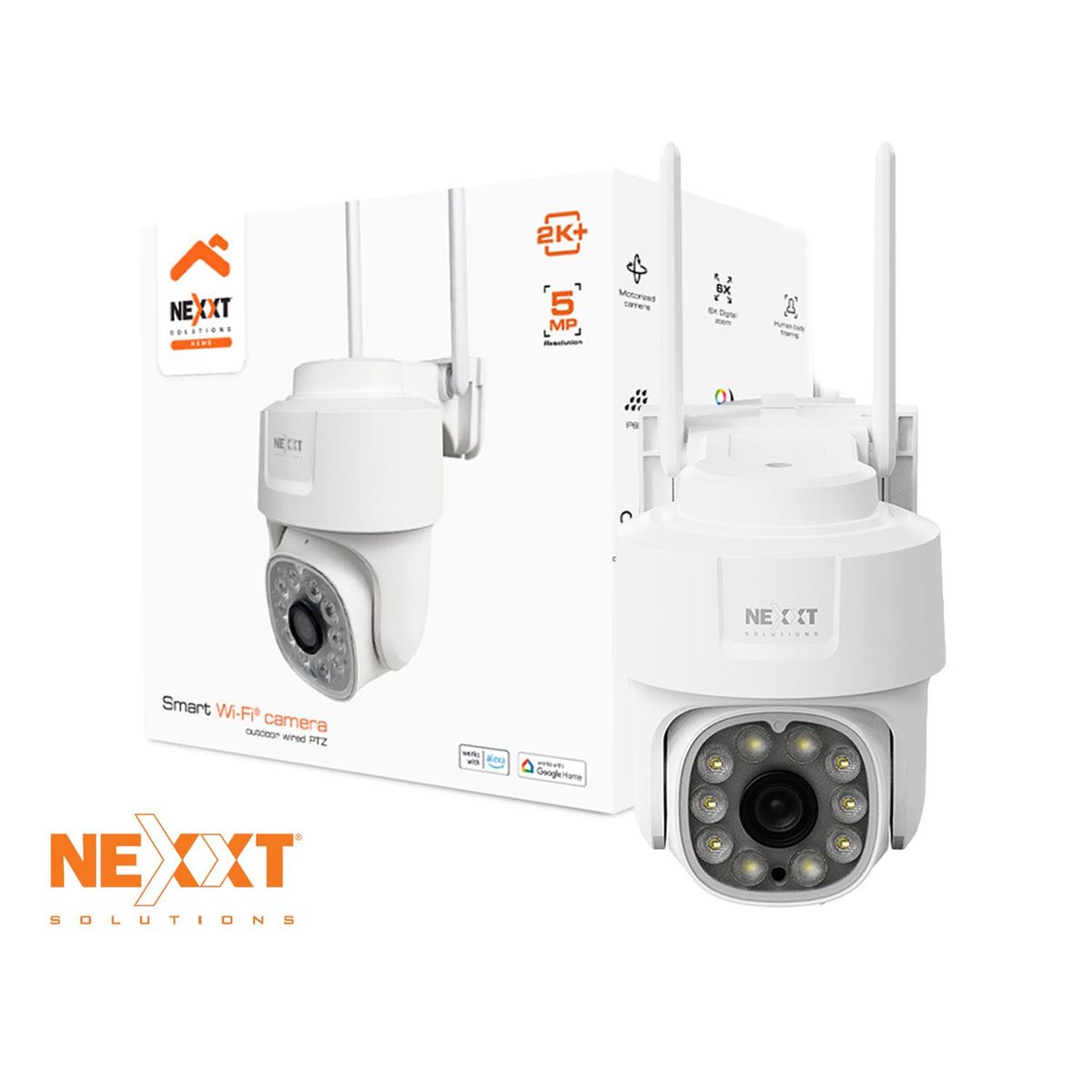 NEXXT SOLUTIONS - Cámara PTZ Vigilancia NHC-OP10 5MP Nexxt Zoom 6X Audio 2 vías Reflector Sirena RJ45
