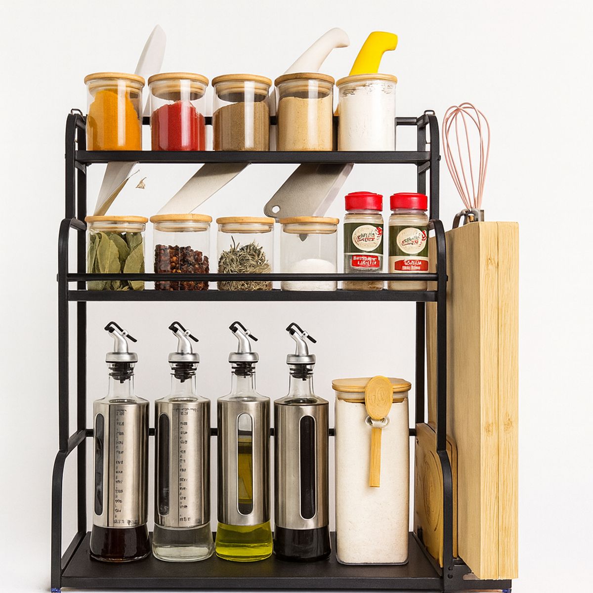 GENERICO - Estante Organizador de Cocina 3 Niveles con Porta Cuchillos y Tablas