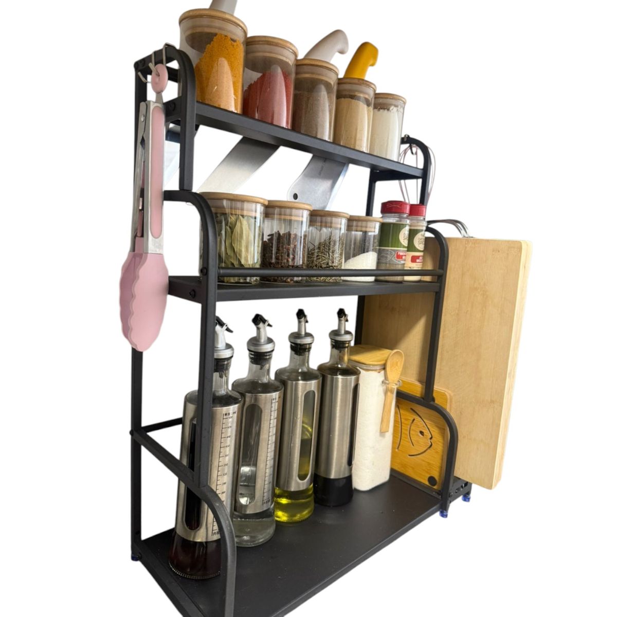 GENERICO - Estante Organizador de Cocina 3 Niveles con Porta Cuchillos y Tablas