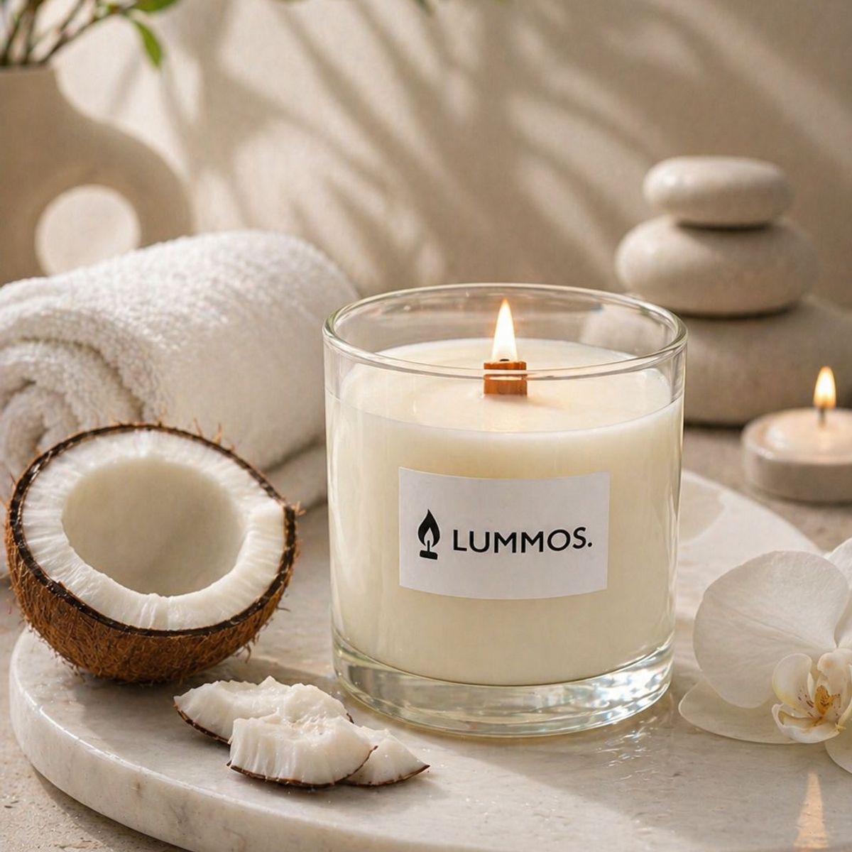 White Sands - Vela Aromática de Cera de Soya Coco 200g, marca LUMMOS - Foto 2