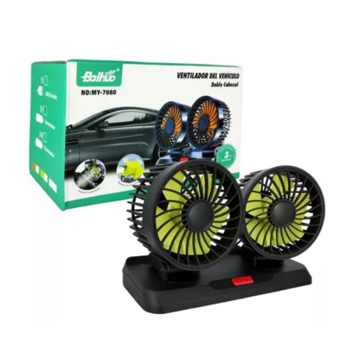 GENERICO - VENTILADOR PARA AUTO DE DOBLE CABEZAL 360°