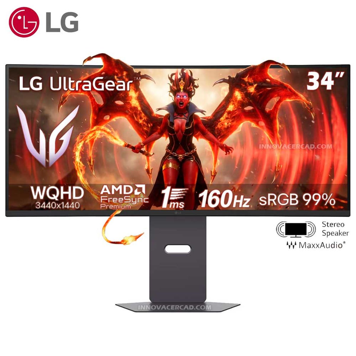 LG - Monitor LG UltraGear 34G600A-B G6,  34” Curvo, UW-QHD (3440×1440), 160Hz, 1ms, FreeSync Premium