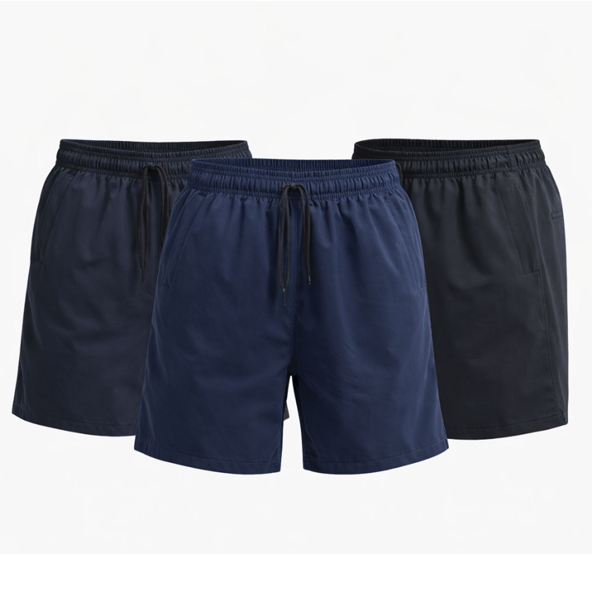 ENKI - Pack 3 Shorts Playeros Hombre ENKI Tela Nova – Negro Azul Plomo