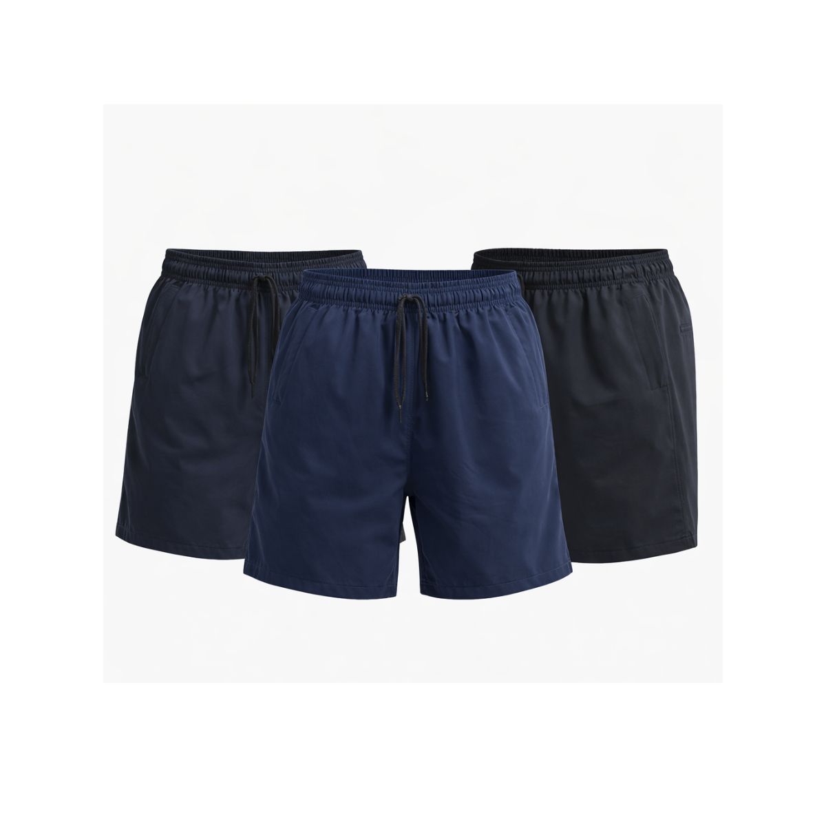 ENKI - Pack 3 Shorts Playeros Hombre ENKI Tela Nova – Negro Azul Plomo