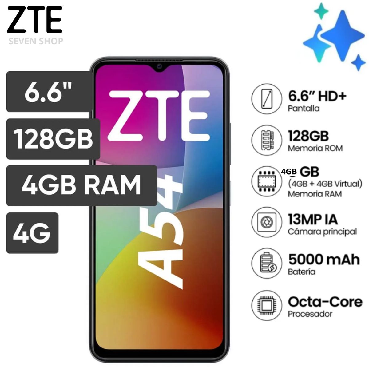 ZTE - Celular ZTE A54 128GB 4GB 66 Gris