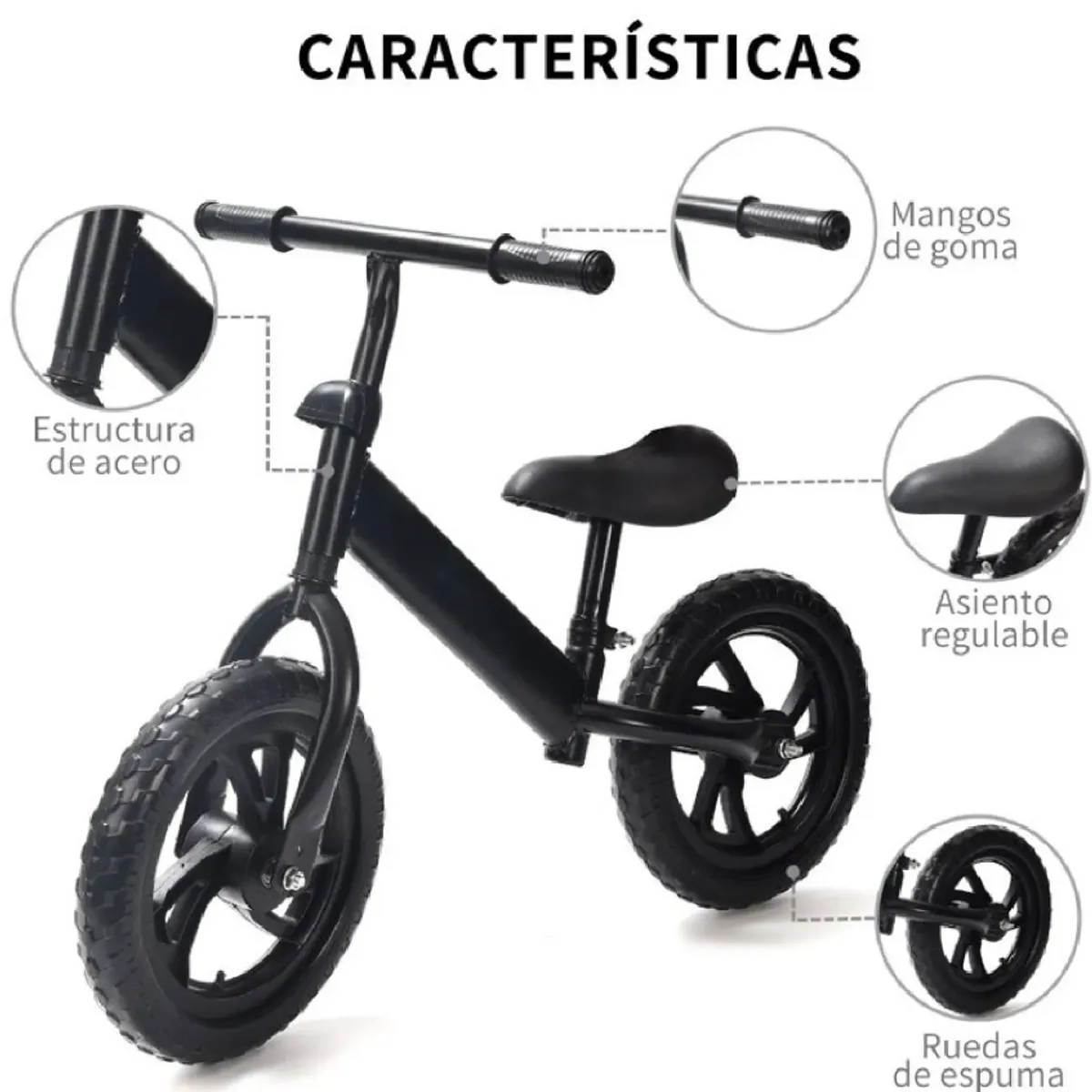 CUZKA - Bicicleta de Equilibrio Aro 12 PVC - Color Negro