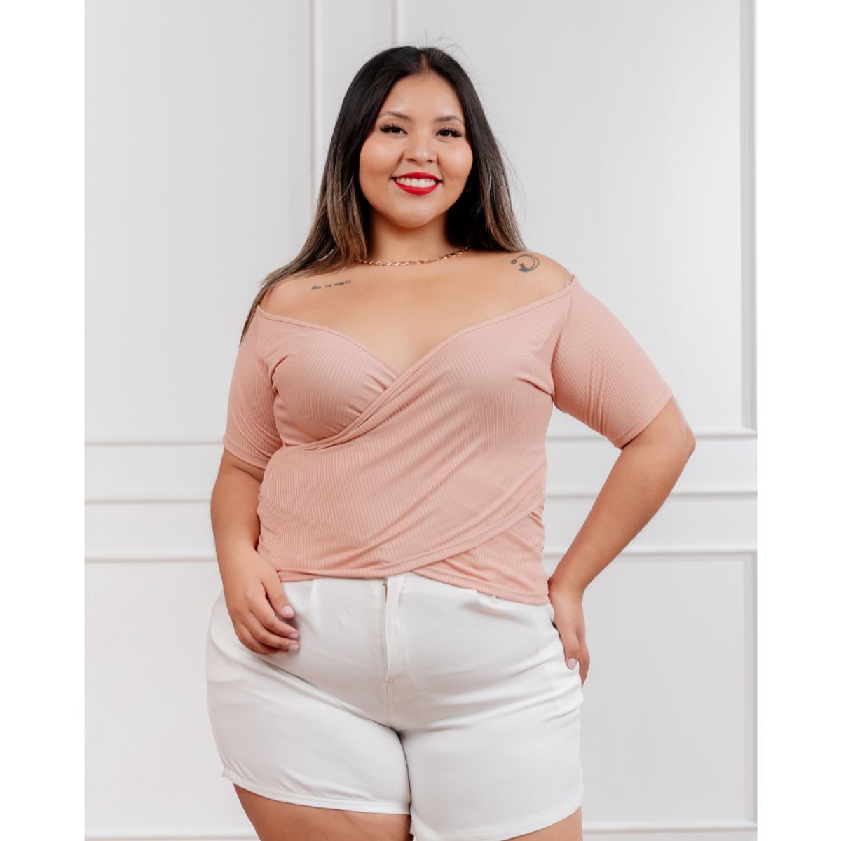 GENERICO - Polo básico mujer cuello cruzado