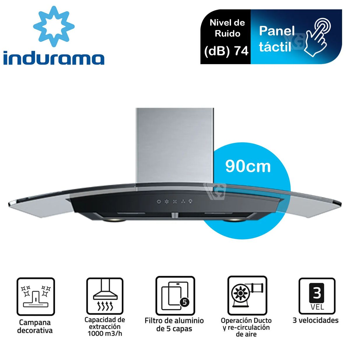 INDURAMA - Campana Extractora Tipo Chimenea Indurama CEI-90NEVC - Croma