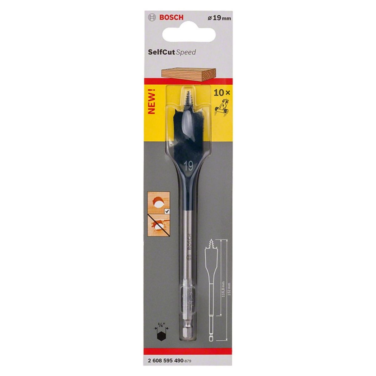 BOSCH - Broca de Paleta para Madera Bosch 14 Hexagonal 19 × 152 mm