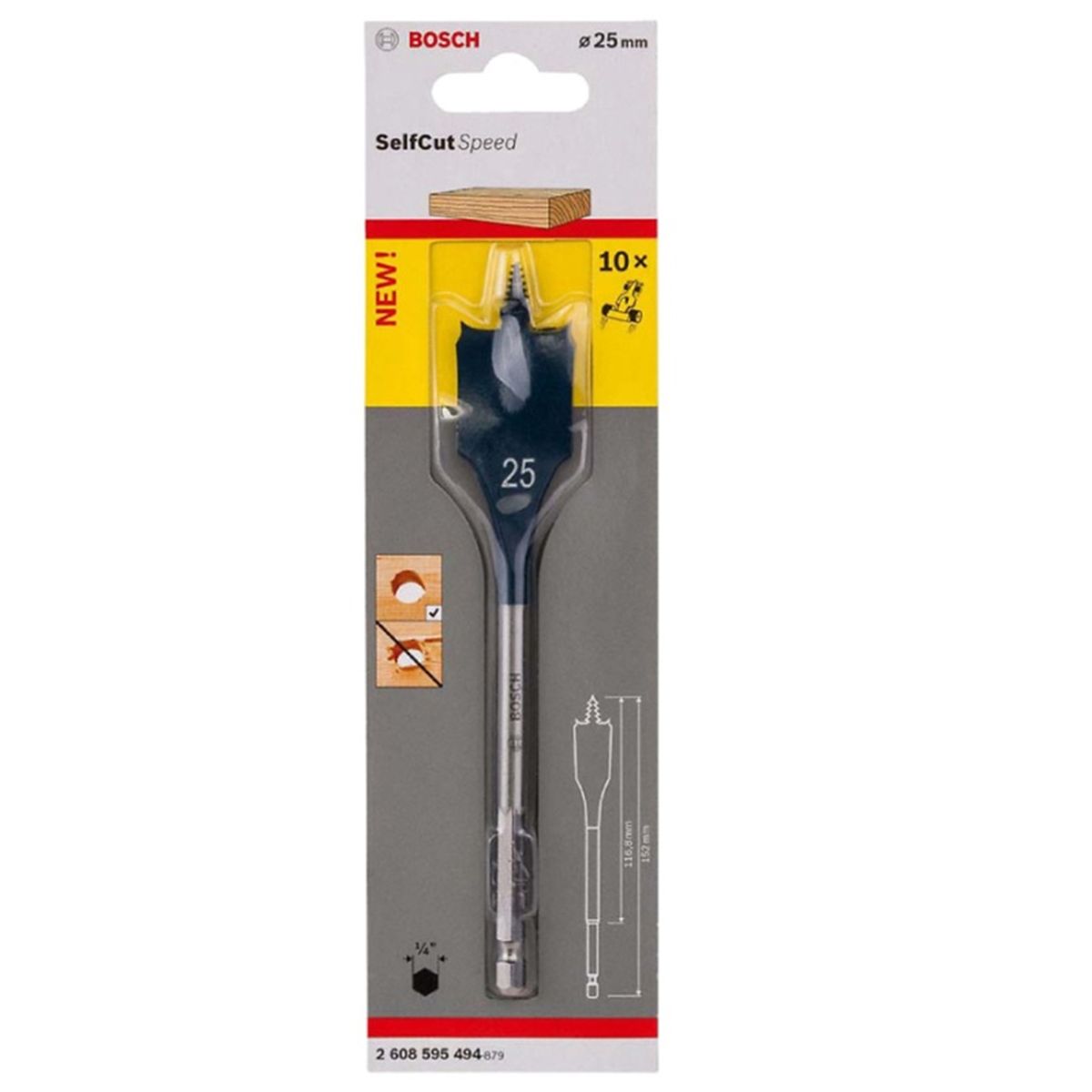 BOSCH - Broca de Paleta para Madera Bosch 14 Hexagonal 25 × 152 mm