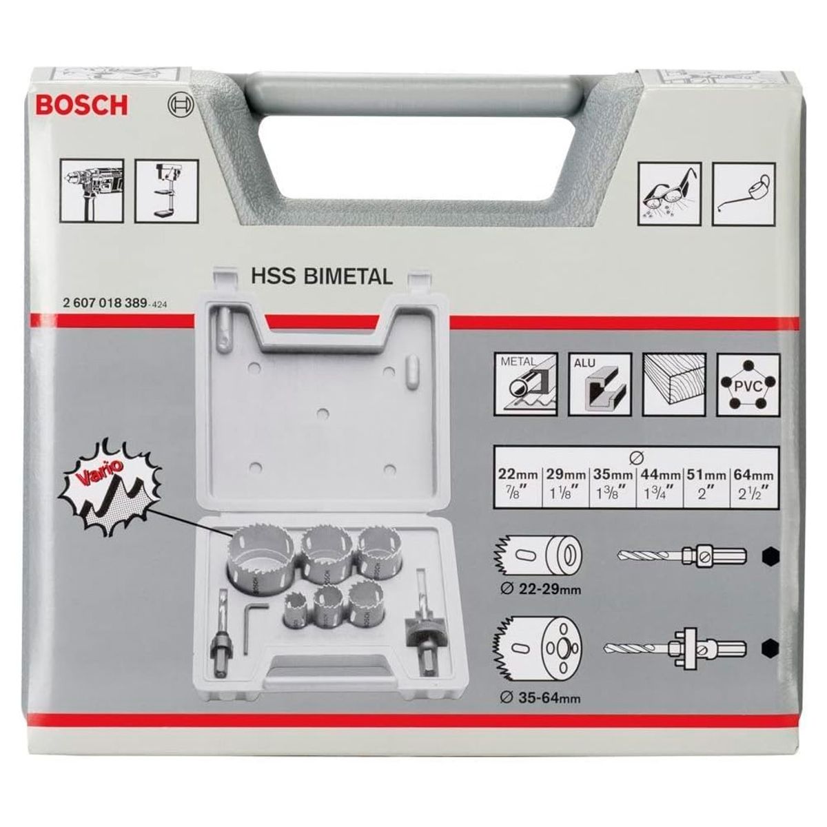 BOSCH - Set Sierras Copa Bim 9 Piezas Bosch Madera Metal + Chuck