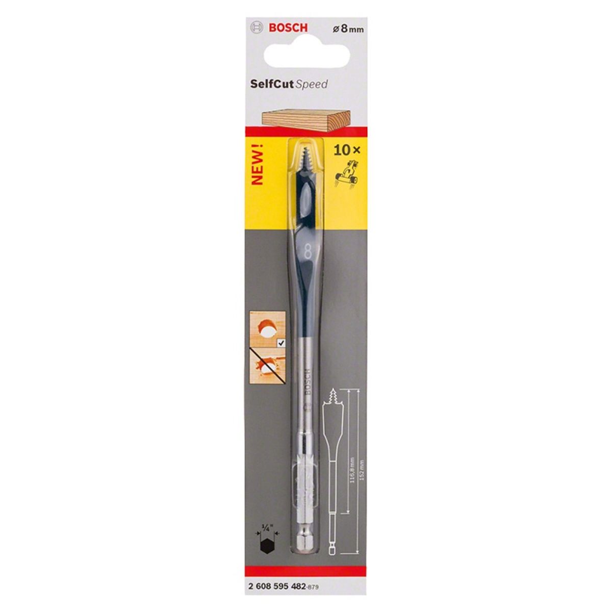 BOSCH - Broca de Paleta para Madera Bosch 14 Hexagonal 8 × 152 mm