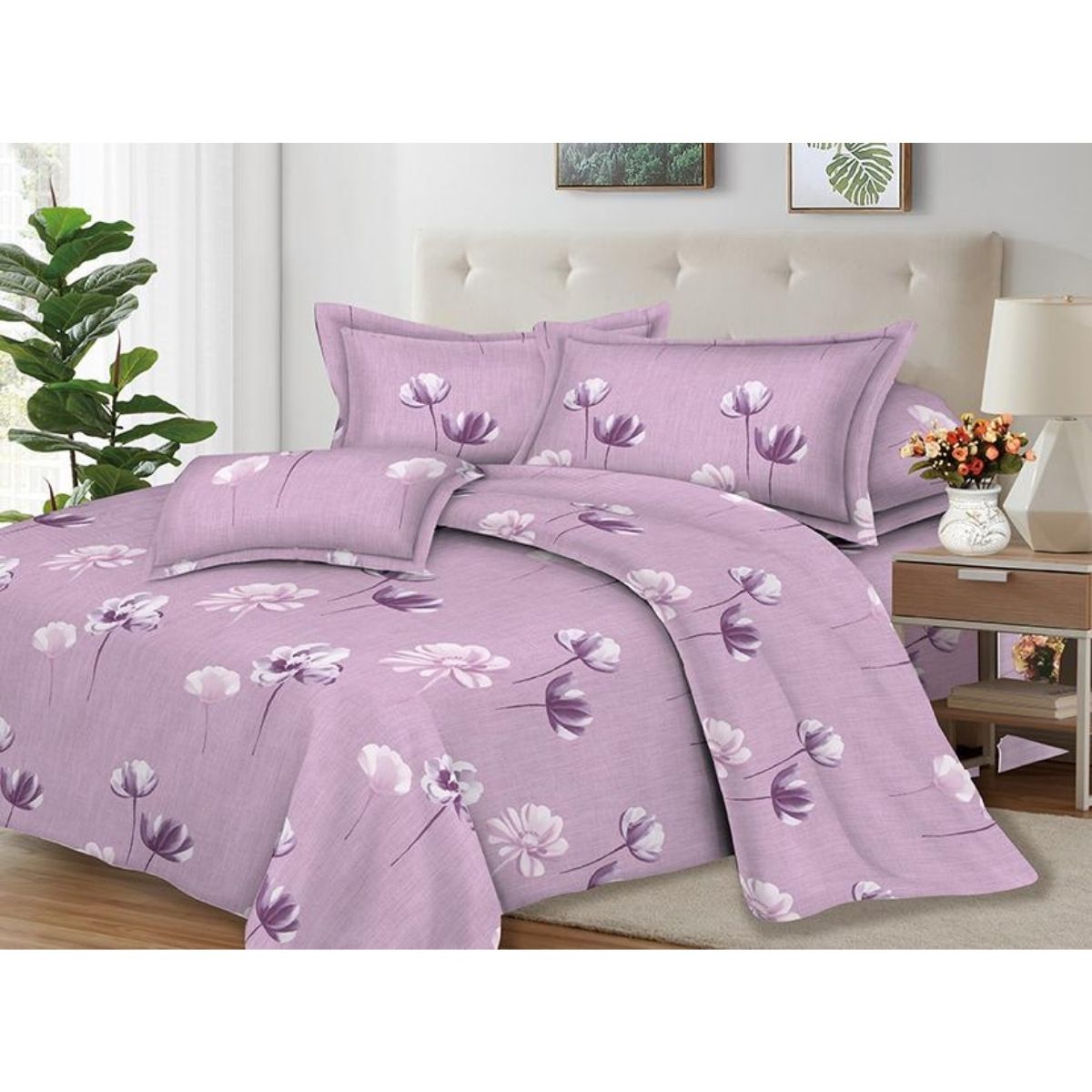 PENTHA - Juego de Sábanas 100% Suave Algodón 2Plazas 4 Piezas 2000 Hilos Jardín Violeta