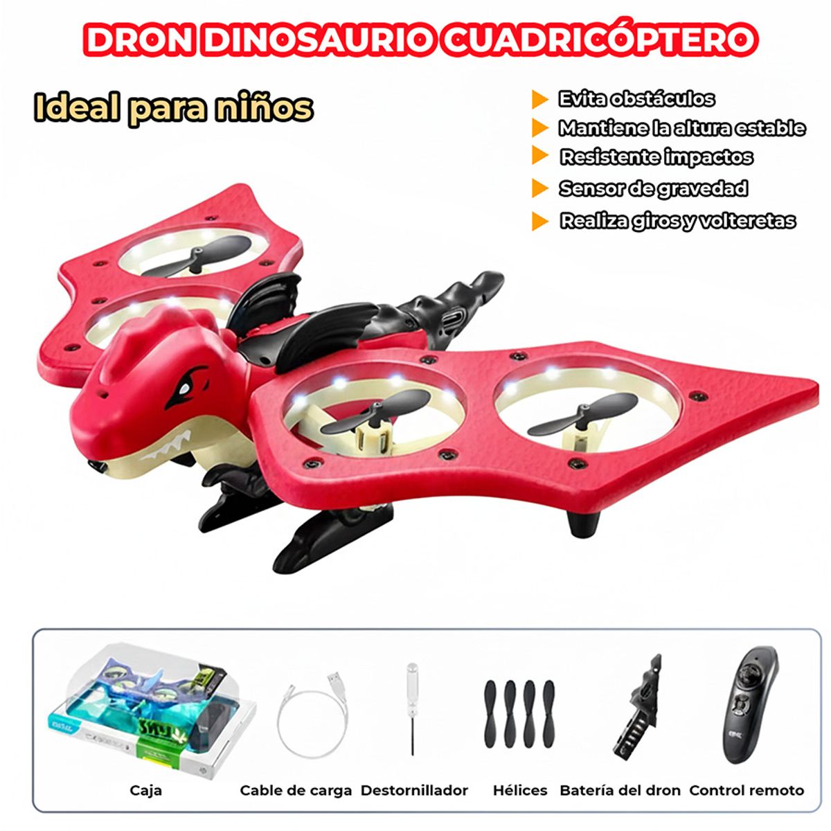 GENERICO - Dron Dinosaurio Volador con Sensor Anticolisión color rojo