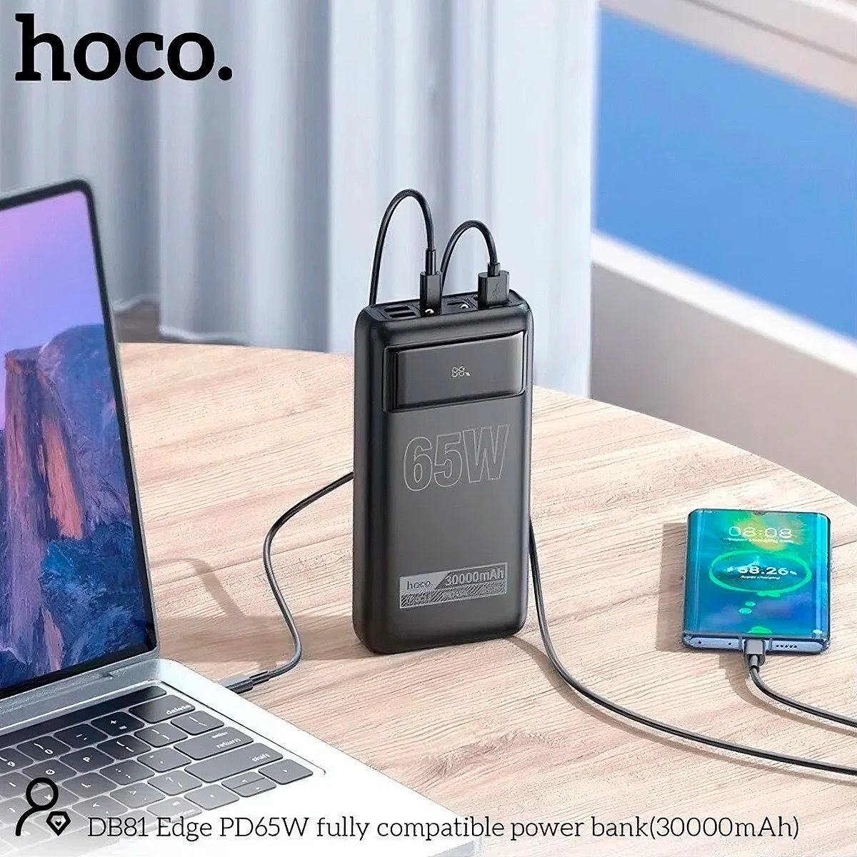 HOCO - Power Bank Cargador Portátil 30000mAh  Carga Rápida 65W  Hoco DB81  Laptops Smartphones Tablets