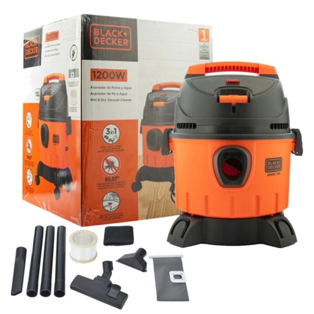 BLACK+DECKER - ASPIRADORA SECOHUMEDO 1200W 10 L BLACK&DECKER - BDWD10-B2C