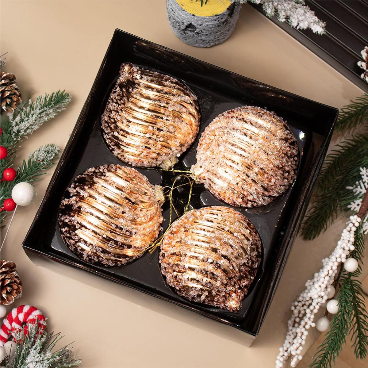 PANORAMA HOGAR - SETX4 ESFERAS DE VIDRIO DORADO VIDRIO