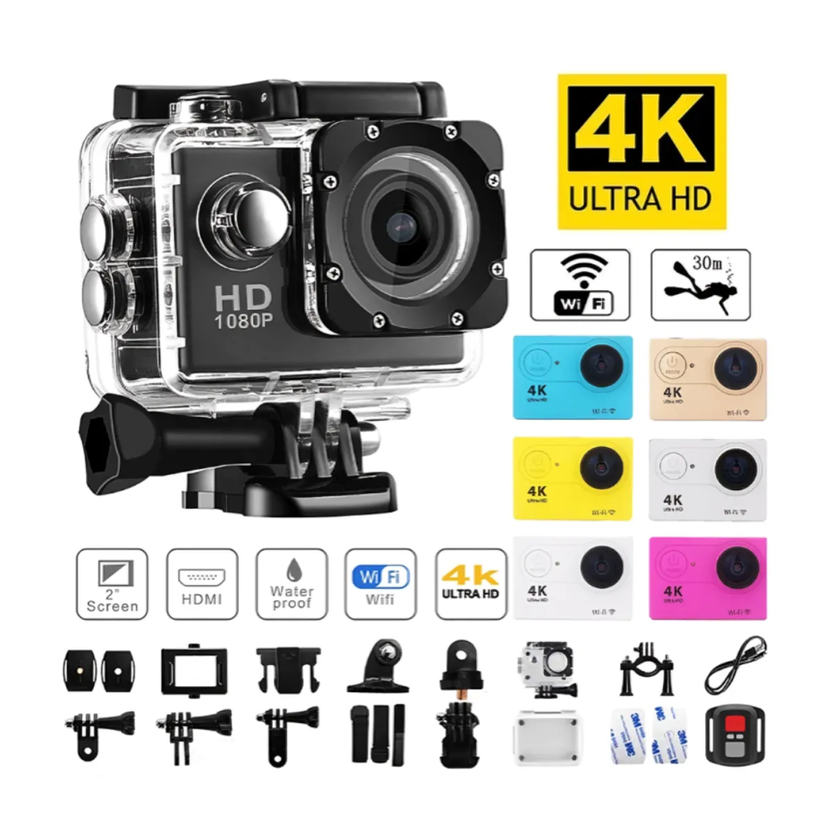 GENERICO - Camara Video Go Pro 4K Deporte Acuatico - Negro