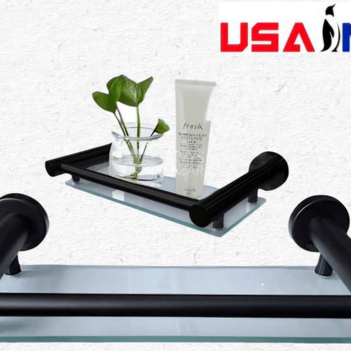 GENERICO - Repisa para baño de vidrio y acero inoxidable negro mate 40cm