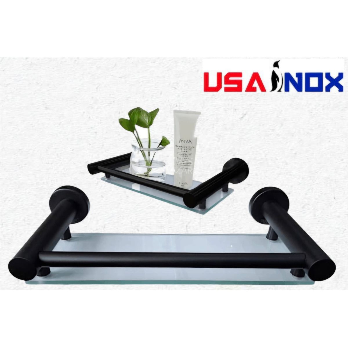 GENERICO - Repisa para baño de vidrio y acero inoxidable negro mate 40cm
