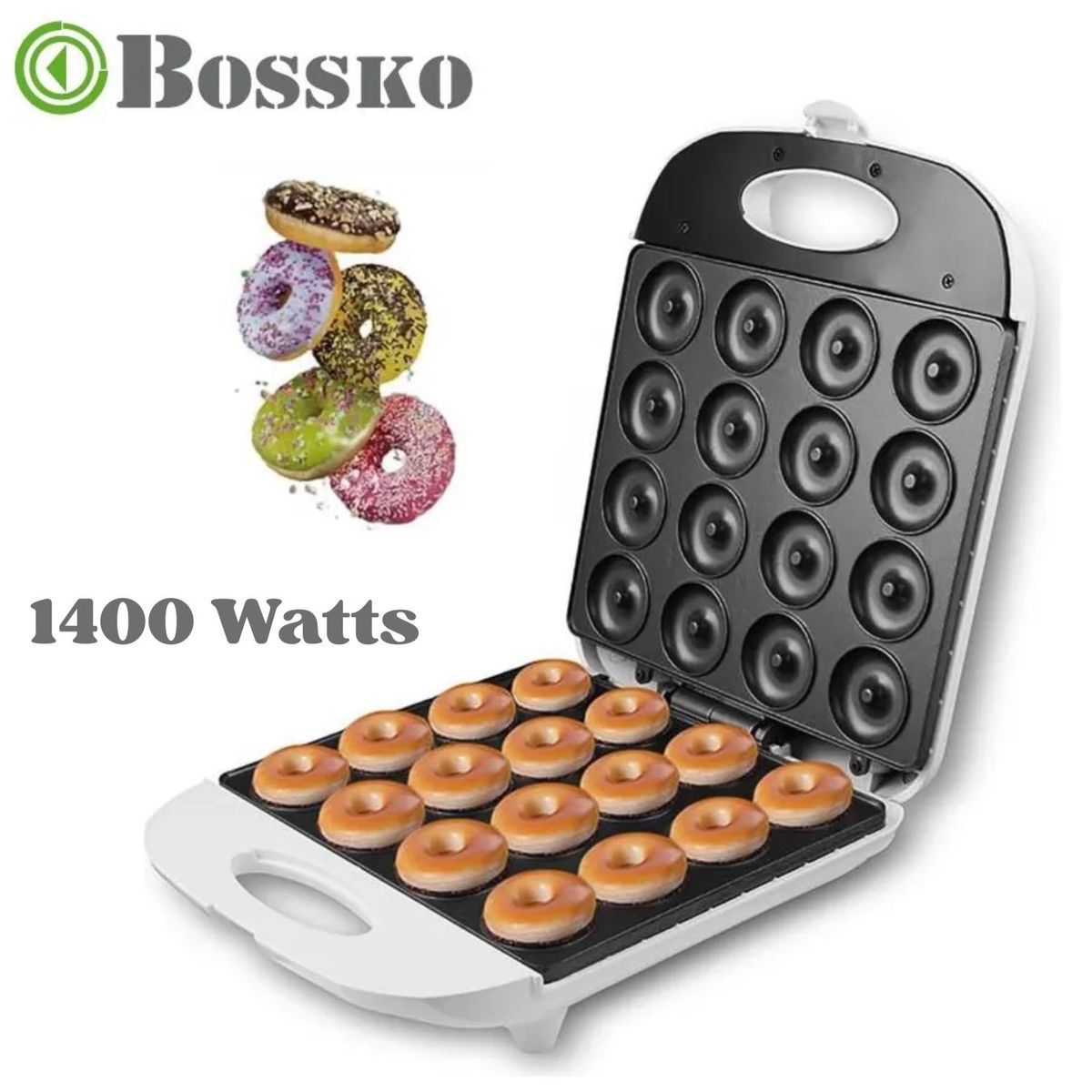 BOSSKO - Máquina para 16 Donas Marca Bossko BK-420DM4 Antiadherente Blanco
