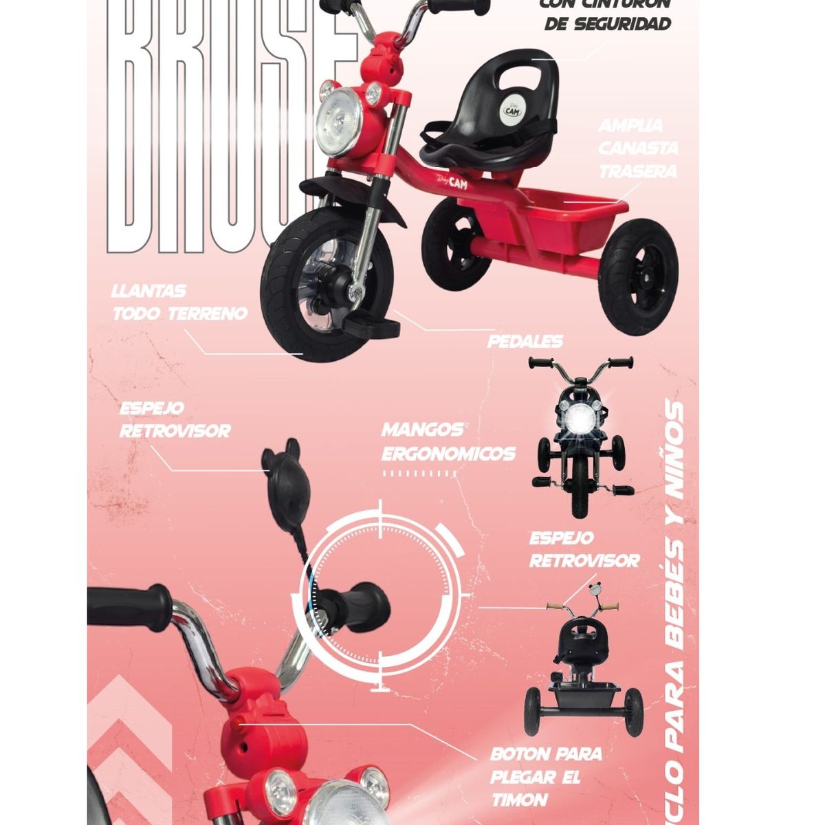 GENERICO - Triciclo para niños con Luces Musical Todo Terreno