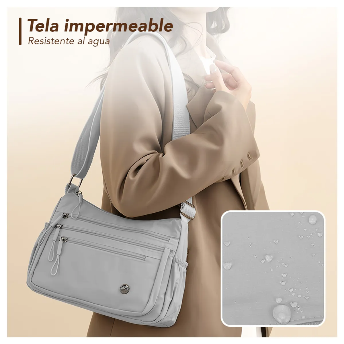 KELLER - Morral para Mujer con Correa Ajustable Y Múltiples Bolsillos Plomo BP3