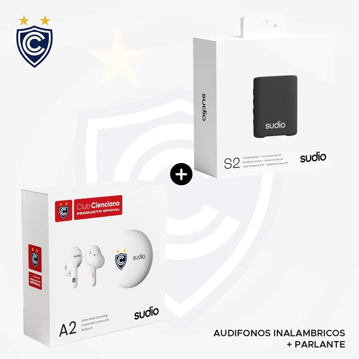 SUDIO - AUDIFONOS SUDIO A2 CIENCIANO BLUETOOTH  + PARLANTE SUDIO S2 NEGRO
