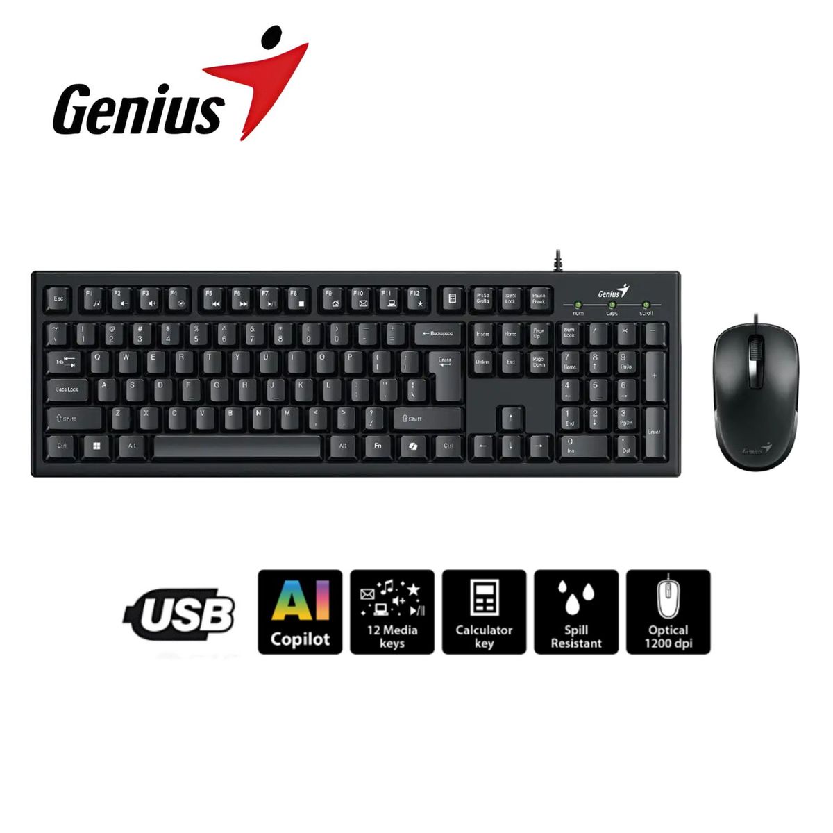 GENIUS - TECLADO + MOUSE KM-100SE GENIUS  AI COPILOT USB SP NEGRO