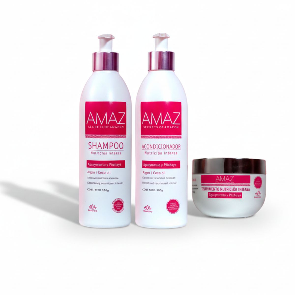 AMAZ SECRETS OF AMAZON - Kit Shampoo- Acondicionador Y Mascarilla Amaz Nutrición Intensa- Sin Sal- Post Alisado- 380gr