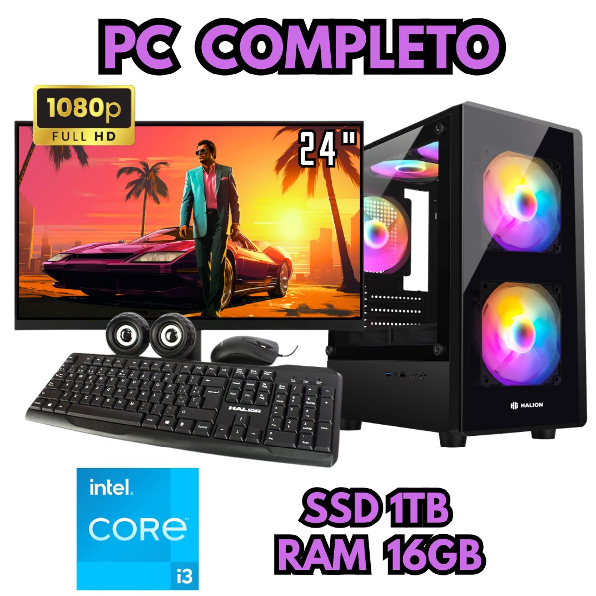 INTEL - PC RGB COMPUTADORA INTEL I3 SSD 1TB RAM 16GB MONITOR FHD 24