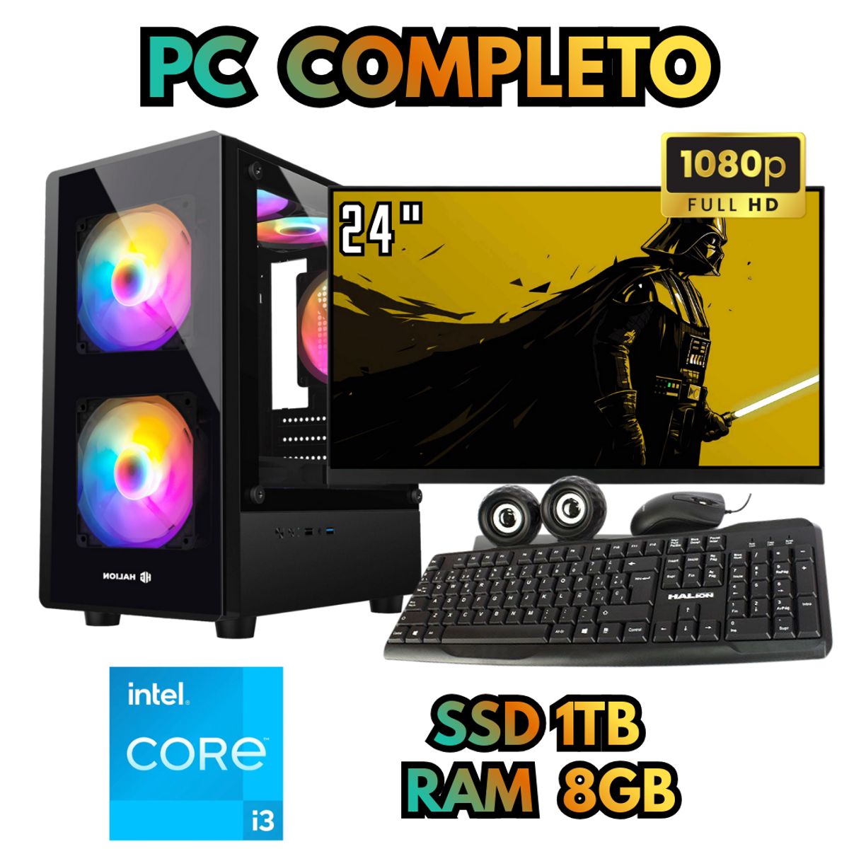 INTEL - PC RGB COMPUTADORA INTEL I3 SSD 1TB RAM 8GB MONITOR FHD 24