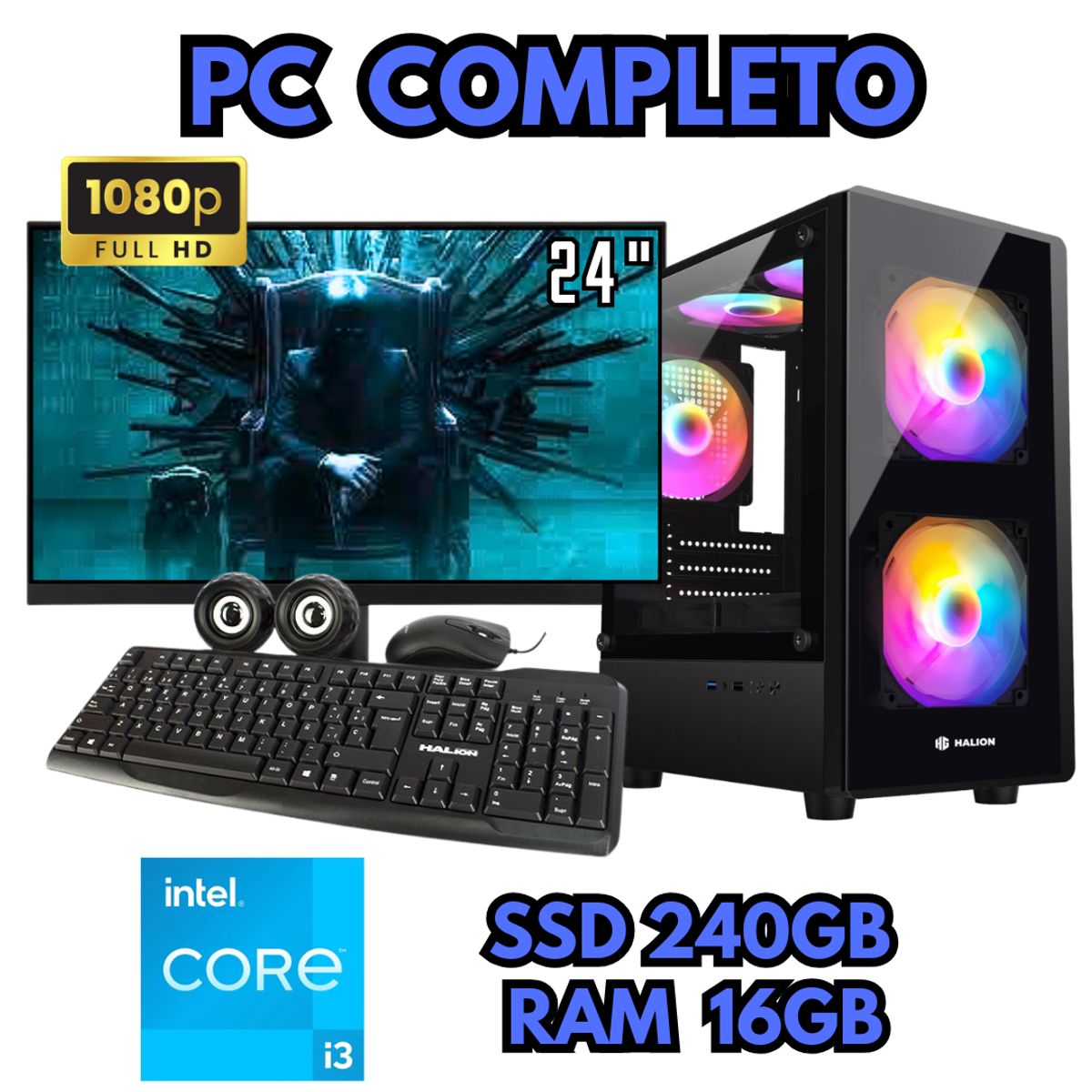INTEL - PC RGB COMPUTADORA INTEL I3 SSD 240GB RAM 16GB MONITOR FHD 24