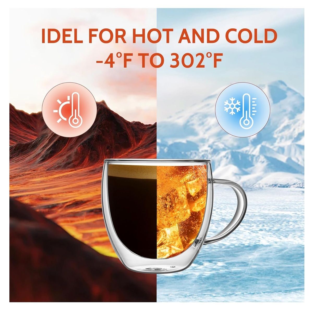 ICHIMATSU - Set de 4 tazas de té y café doble Pared 250ml - Transparente