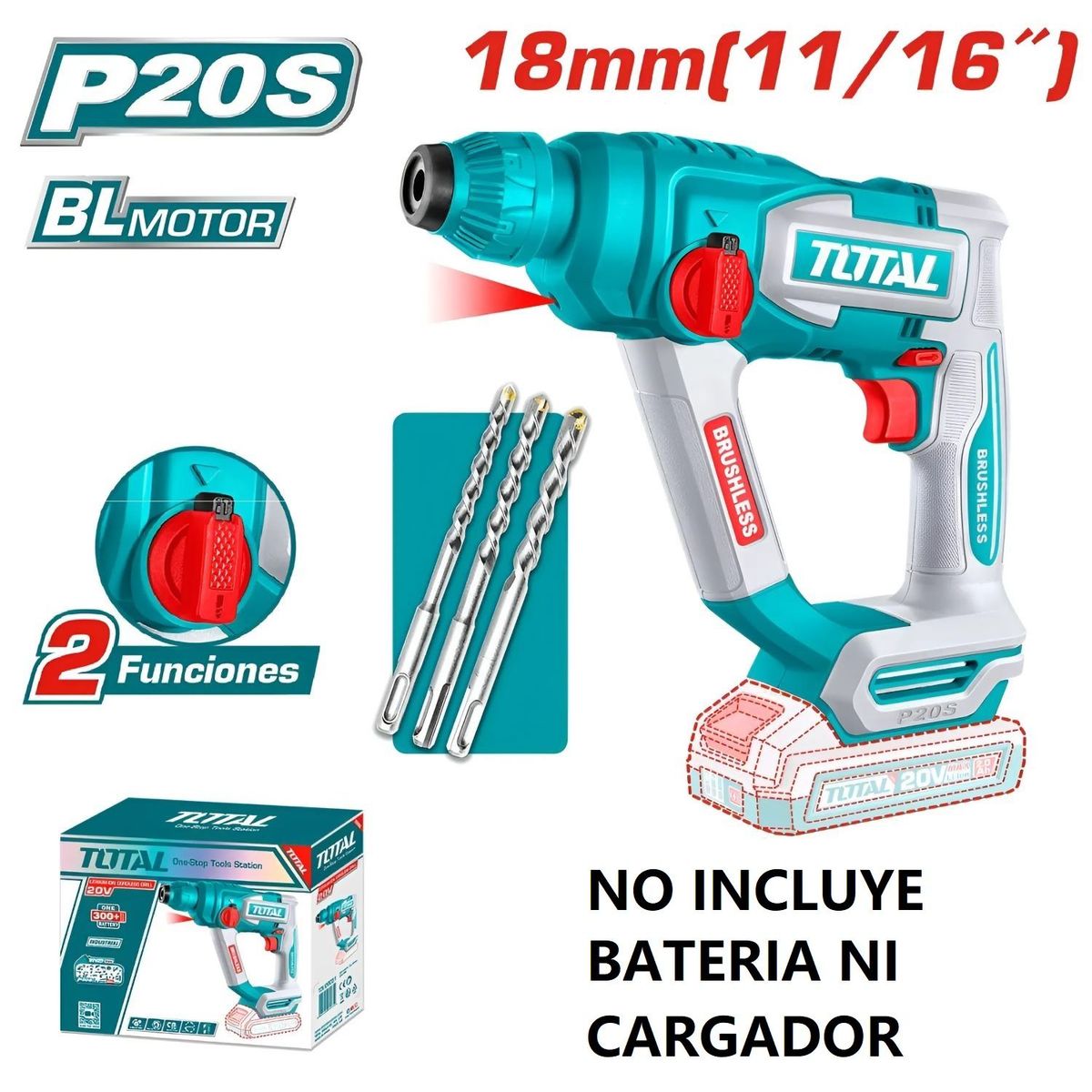 TOTAL TOOLS - Rotomartillo Sds+ 18mm 18j Brushless Total - TRHLI20188