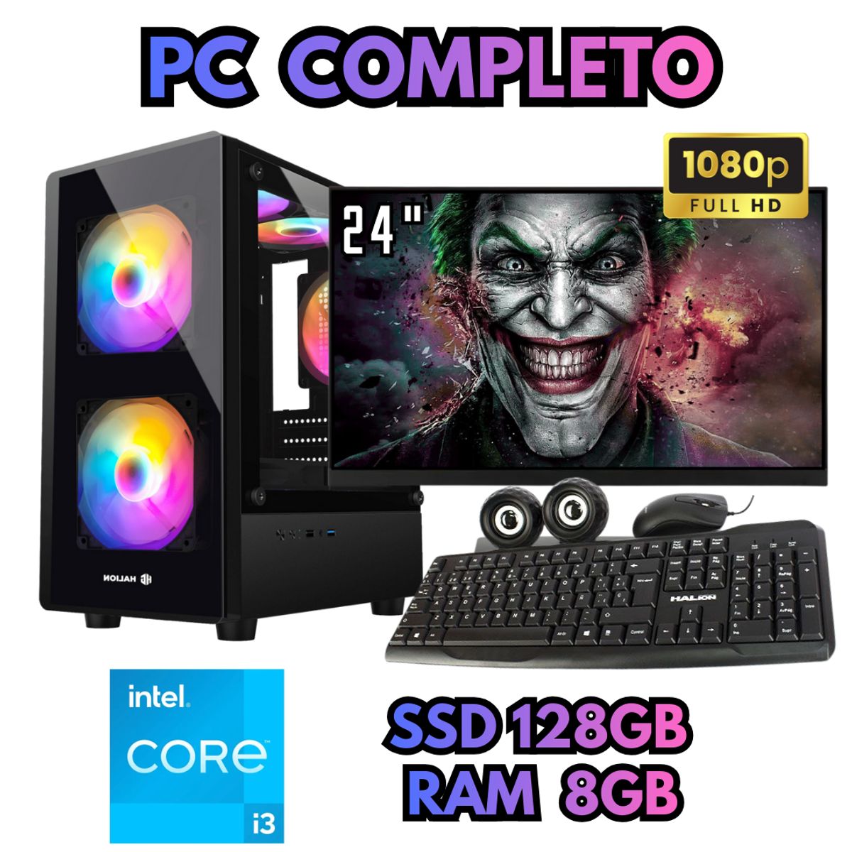 INTEL - PC RGB COMPUTADORA INTEL I3 SSD 128GB RAM 8GB MONITOR FHD 24