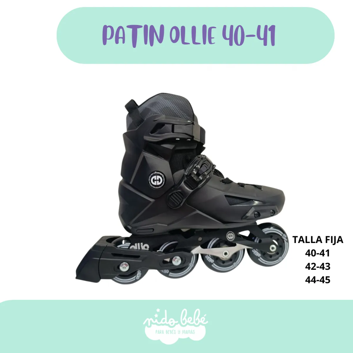 OLLIE - Patines para niña modelo lineal NEGRO talla FIJA 40-41