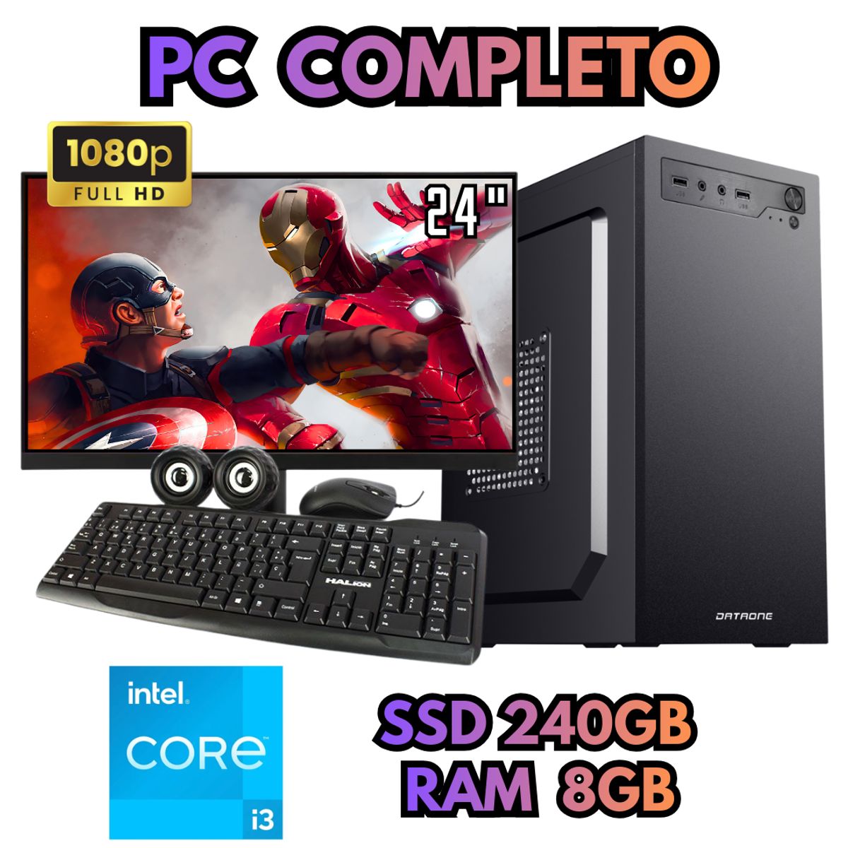 INTEL - PC OFICINA INTEL I3 SSD 240GB RAM 8GB MONITOR FHD 24