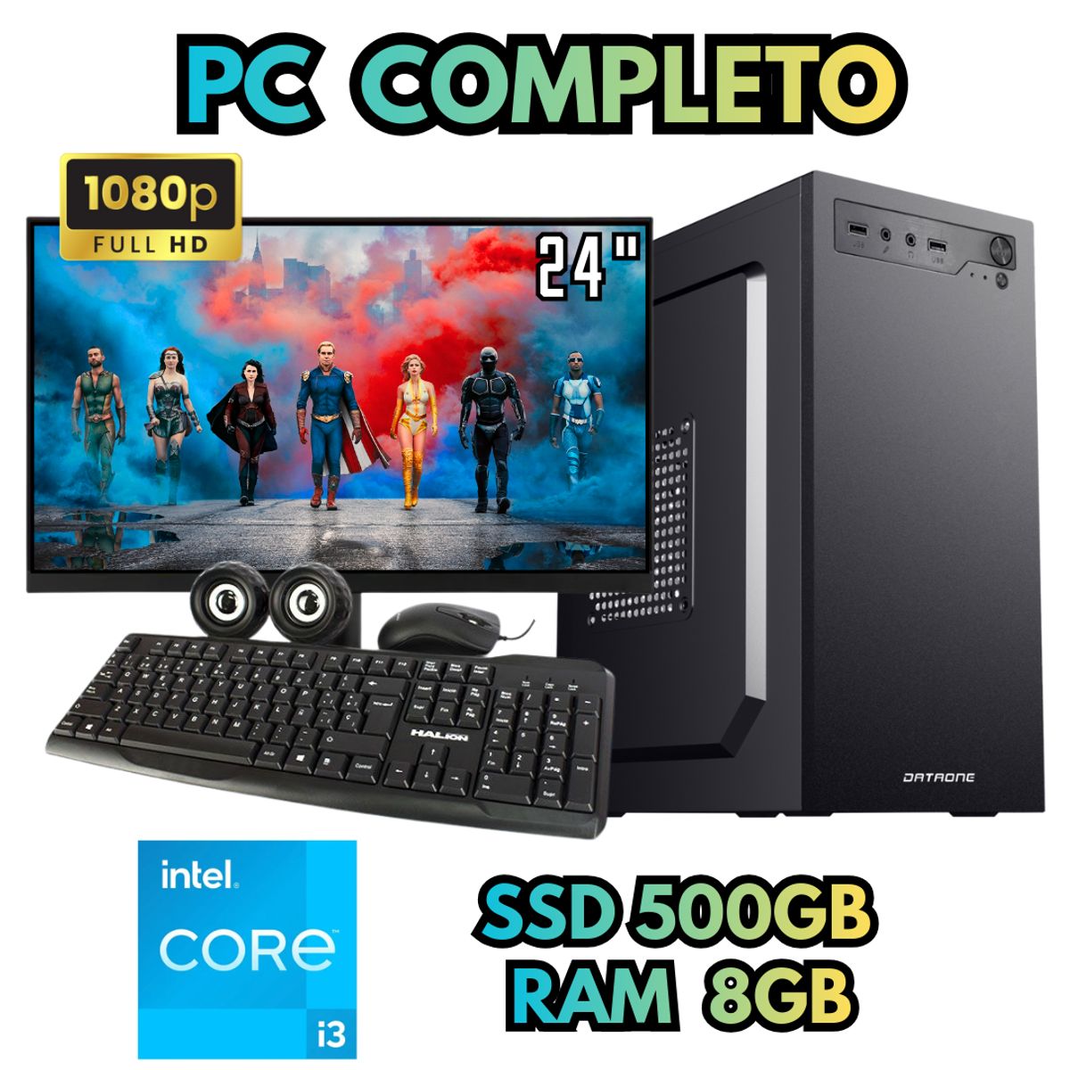 INTEL - PC OFICINA INTEL I3 SSD 500GB RAM 8GB MONITOR FHD 24