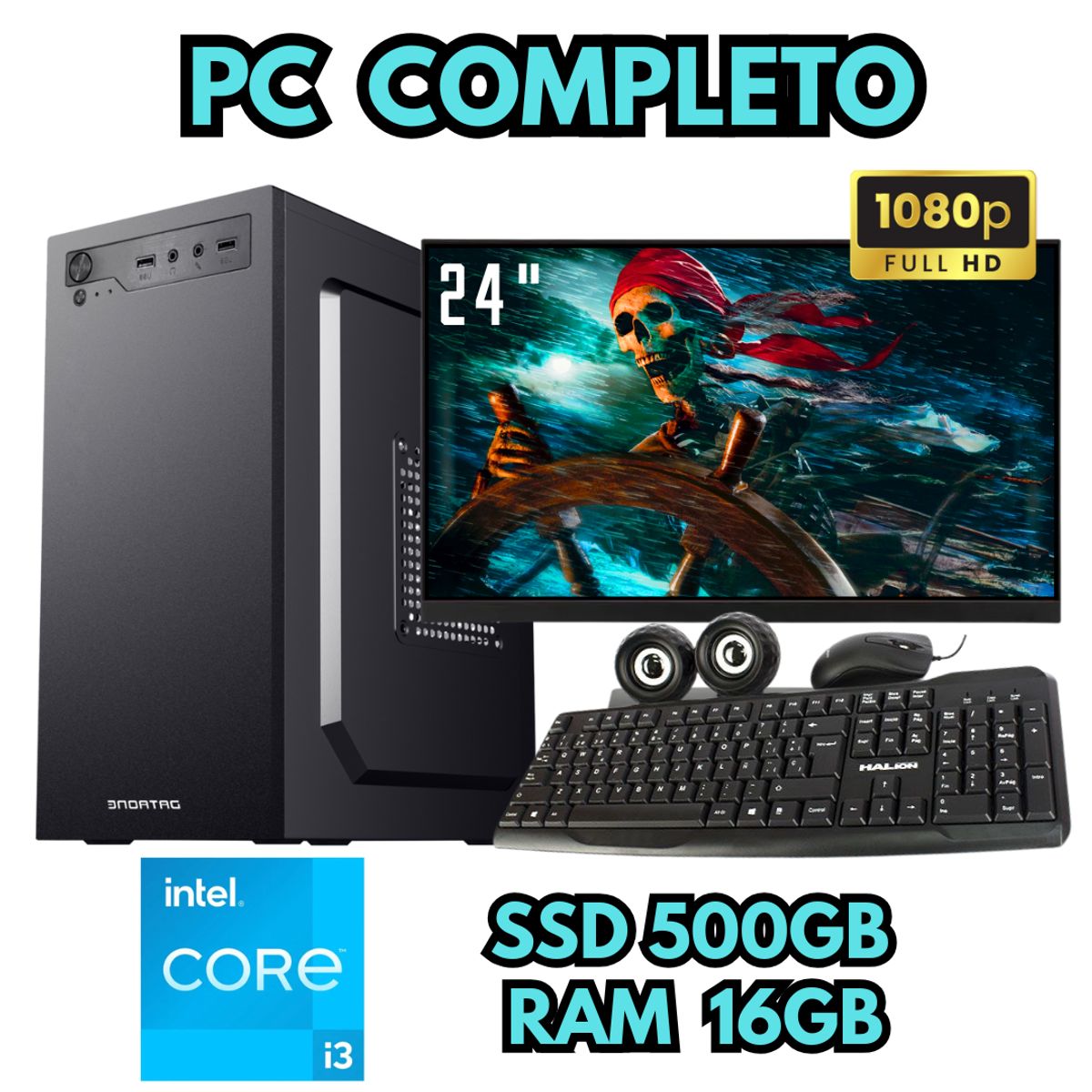 INTEL - PC OFICINA INTEL I3 SSD 500GB RAM 16GB MONITOR FHD 24