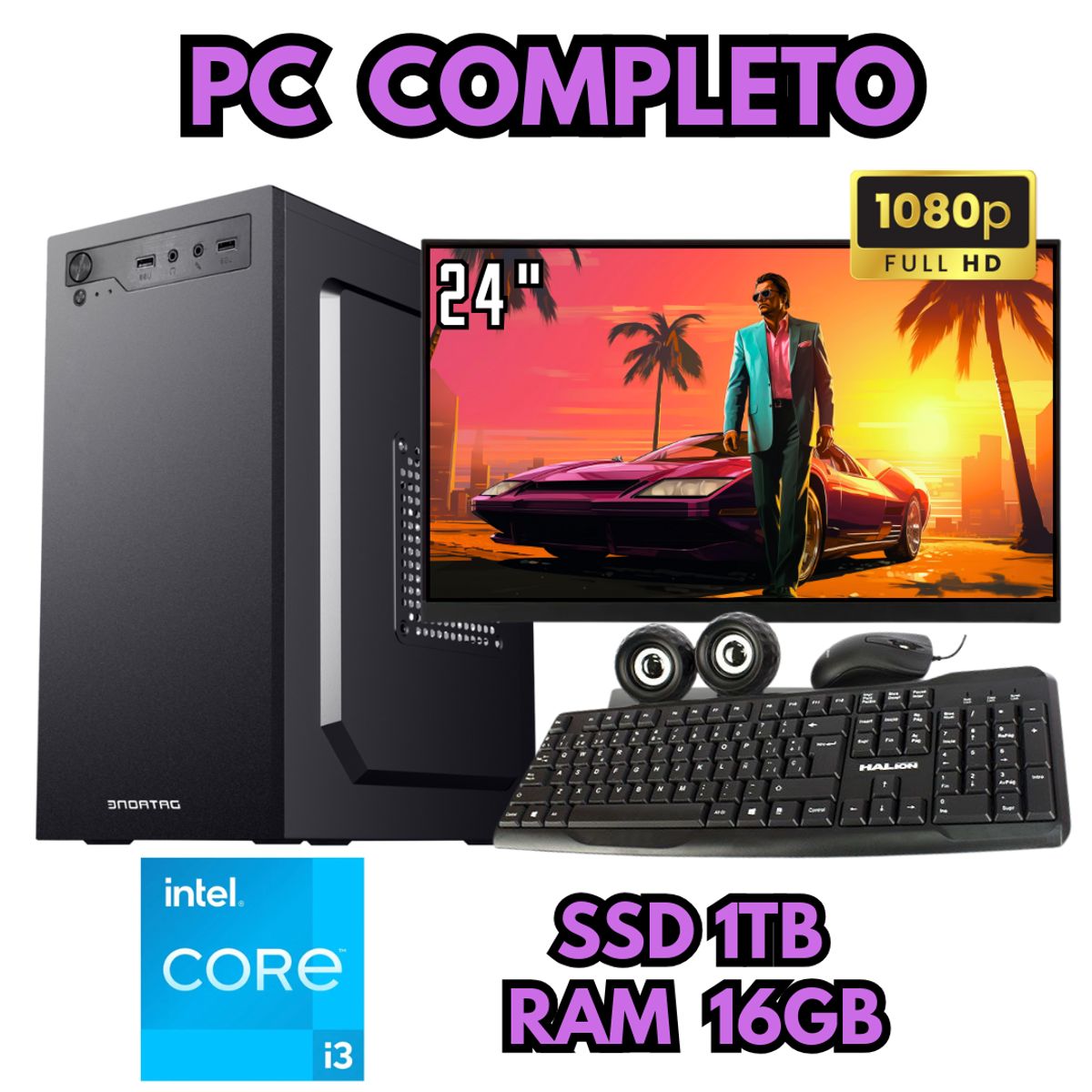 INTEL - PC OFICINA INTEL I3 SSD 1TB RAM 16GB MONITOR FHD 24