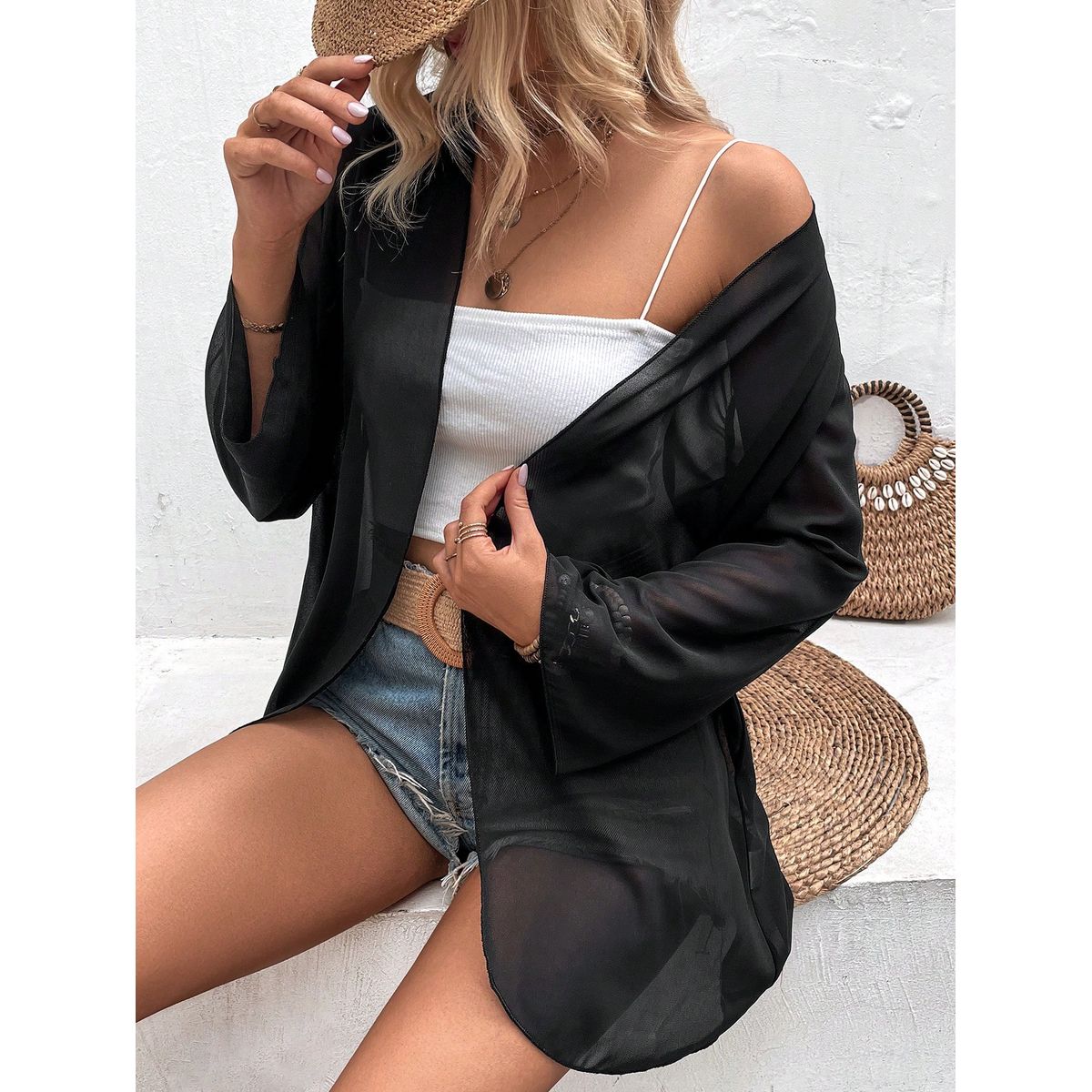 KAST PE - Cardigan Mujer Negro Semi Transparente Gloria - Talla L