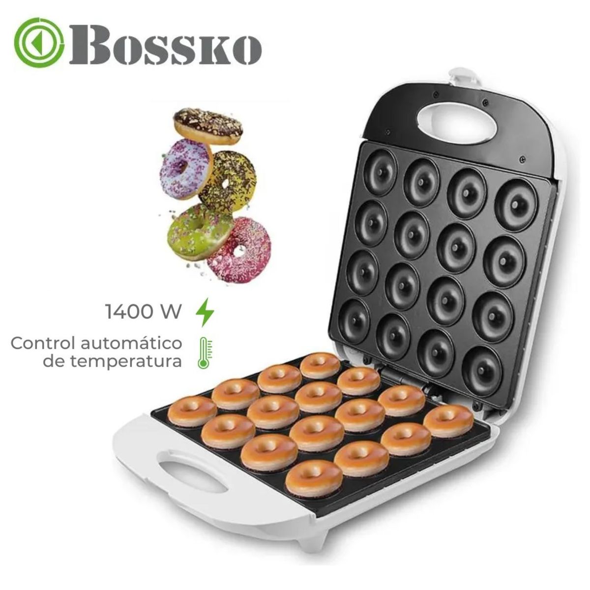 BOSSKO - Maquina para 16 Donas Marca Bossko BK-420DM4 1400 watts Blanco