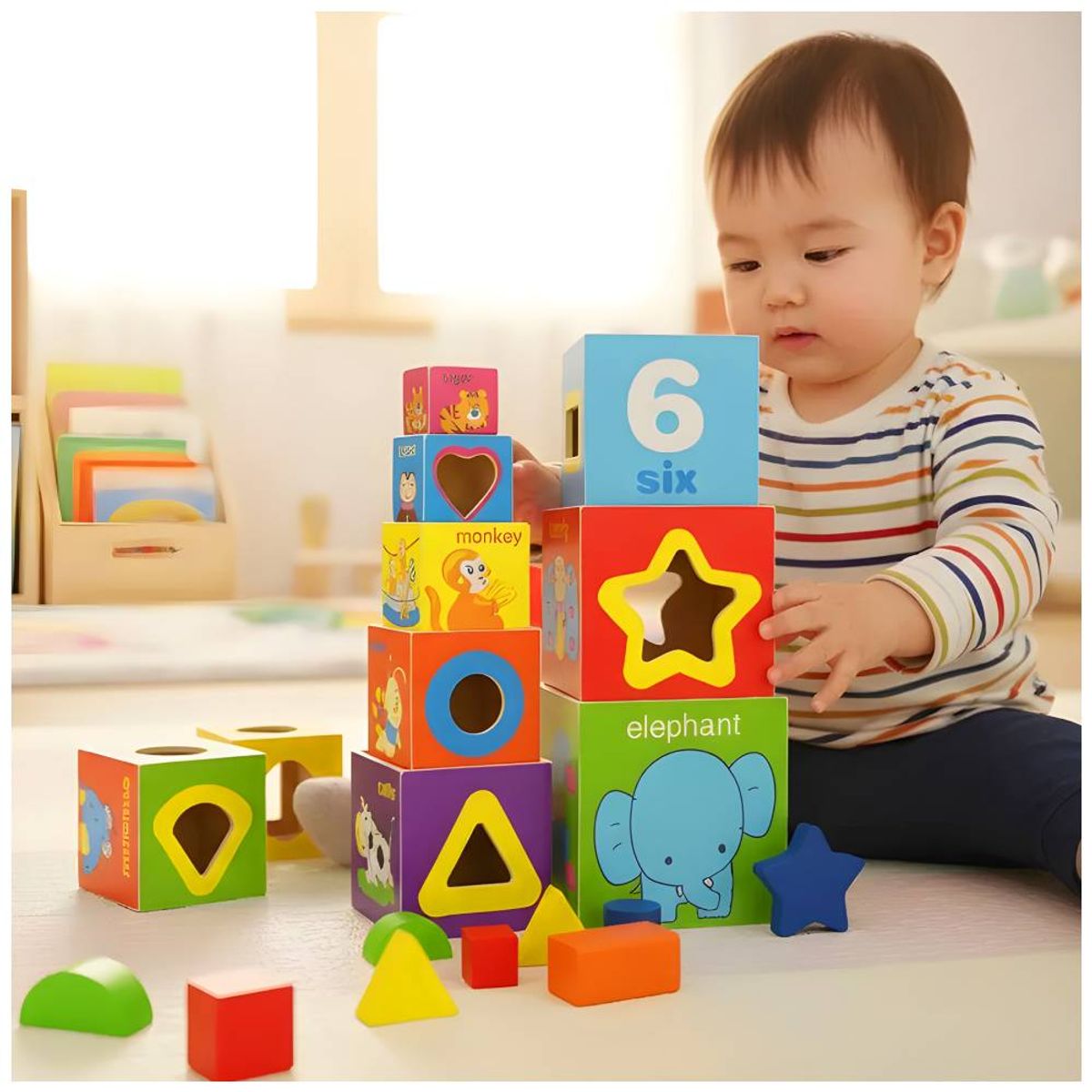 GENERICO - Juego de Cubos Apilables de Madera x8 Piezas Didácticas