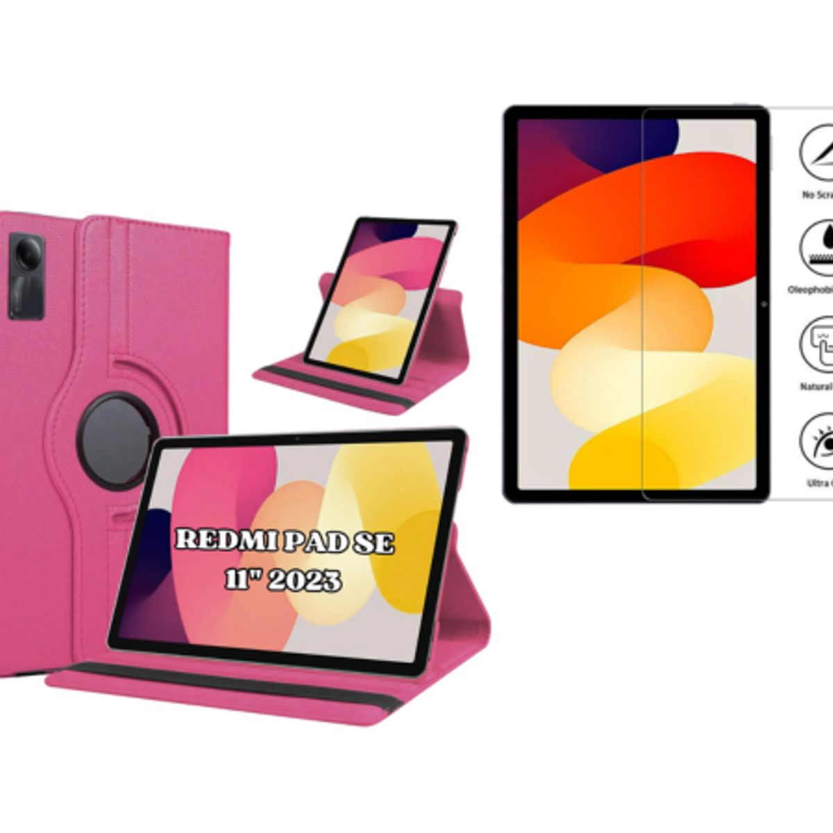 SPACE - Funda Protector Giratorio 360° para Redmi PAD SE 11 " - FUCSIA  + Mica de vidrio